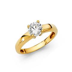 1-CT 4-Prong Round-Cut Cubic Zirconia Wedding Ring in 14K Yellow Gold