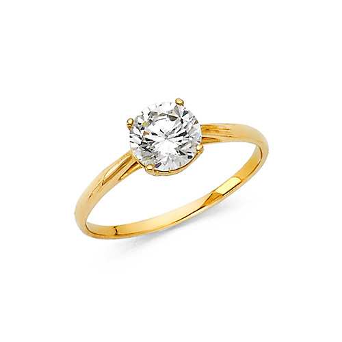 Solitaire 1-CT 4-Prong Basket-Set Round-Cut CZ Wedding Ring in 14K Yellow Gold Slide 0
