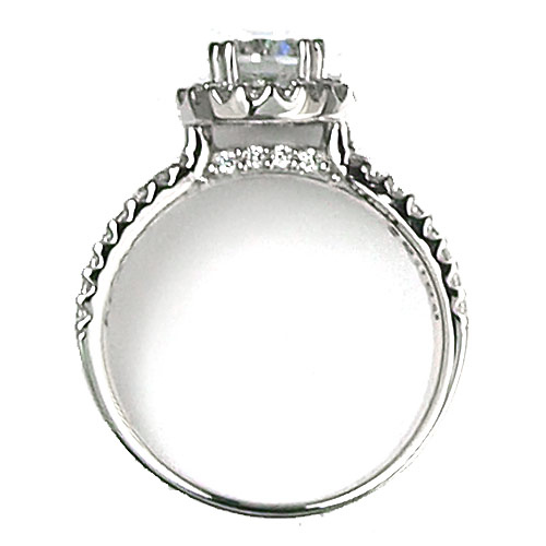 Reverse Split Shank Pave Halo 1-CT Round CZ Wedding Ring Set in 14K White Gold Slide 3