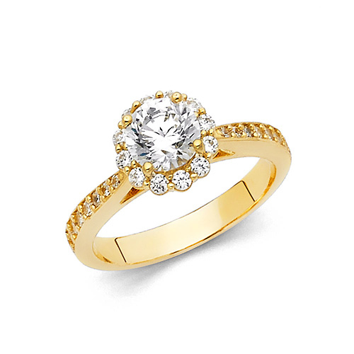 Halo 1.25CT Round-Cut Cathedral & Pave CZ Engagement Ring in 14K Yellow Gold Slide 0