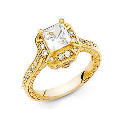 Antique-Style Halo 1-CT Princess CZ Engagement Ring in 14K Yellow Gold 2ctw