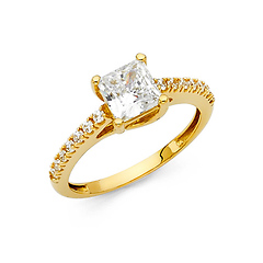 1.25CT Trellis Princess & Round Scalloped Side CZ Wedding Ring in 14K Yellow Gold