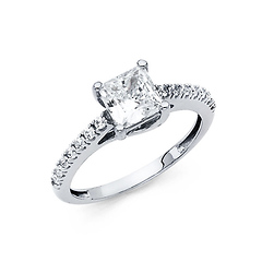 1.25CT Trellis Princess & Round Scalloped Side CZ Wedding Ring in 14K White Gold