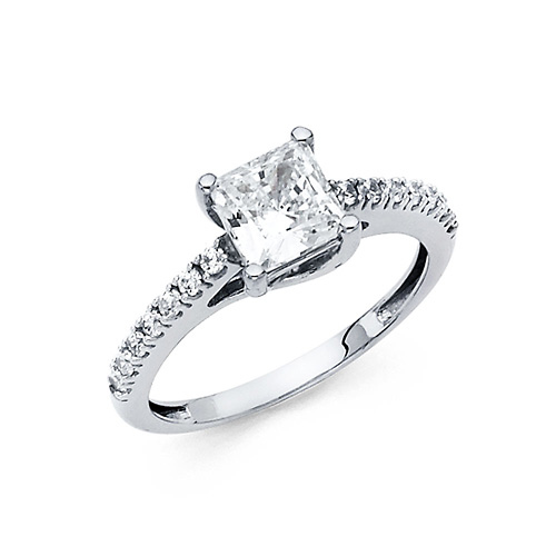 1.25CT Trellis Princess & Round Scalloped Side CZ Wedding Ring in 14K White Gold Slide 0