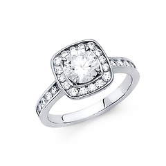 1.25-CT Square Halo Round-Cut with Channel Side CZ Wedding Ring in 14K White Gold