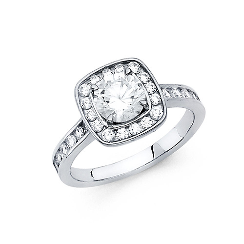 1.25-CT Square Halo Round-Cut with Channel Side CZ Wedding Ring in 14K White Gold Slide 0