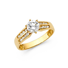 1-CT Round-Cut 6-Prong & Channel Side CZ Engagement Ring in 14K Yellow Gold