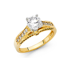 1-CT Round-Cut 4-Prong & Pave CZ Engagement Ring in 14K Yellow Gold