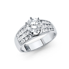 1.25-CT Six-Prong & Channel Side Round-Cut CZ Engagement Ring in 14K White Gold