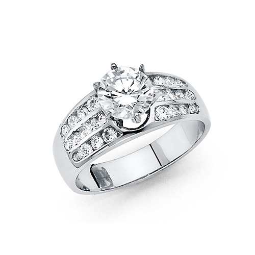 1.25-CT Six-Prong & Channel Side Round-Cut CZ Engagement Ring in 14K White Gold Slide 0