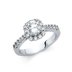 Square Halo 1.25-CT Round-Cut with Scalloped Side CZ Engagement Ring in 14K White Gold