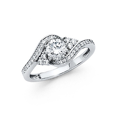 10-Prong Bypass & Pave Round-Cut CZ Engagement Ring in 14K White Gold