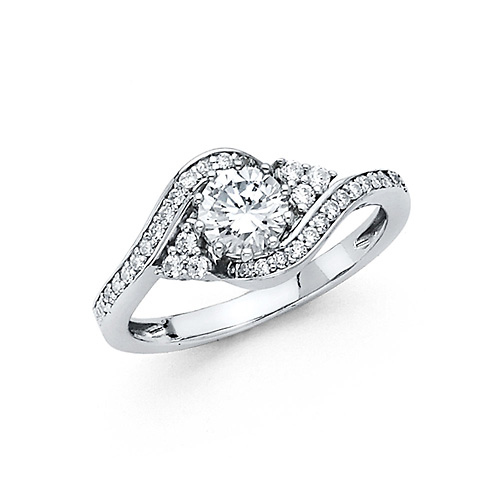 10-Prong Bypass & Pave Round-Cut CZ Engagement Ring in 14K White Gold Slide 0