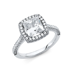 1.9CT Princess-Cut Halo with Fishtail Side CZ Wedding Ring in 14K White Gold