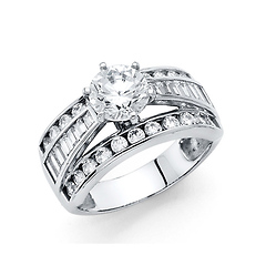 1.25-CT 6-Prong Round-Cut & 3-Row Side CZ Engagement Ring in 14K White Gold