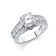2.25CT Pave Trellis Round-Cut & Baguette Side CZ Engagement Ring in 14K White Gold