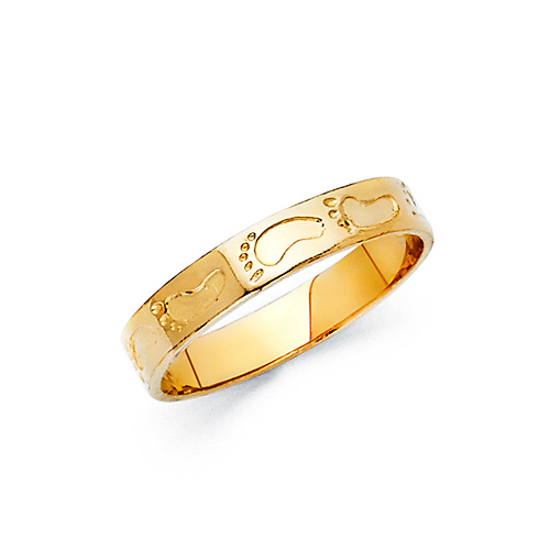 3mm Stamped Footprints Ring in 14K Yellow Gold Solid Slide 0