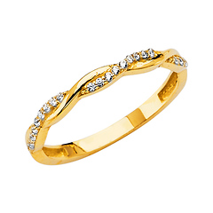 2mm CZ Double Strand Twisting Ring in 14K Yellow Gold Solid