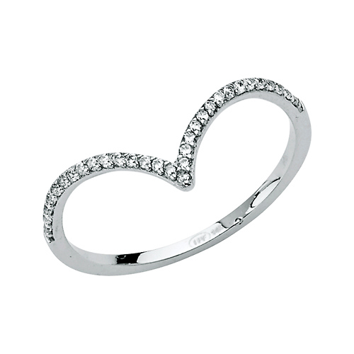 Slim Pave CZ Contour Ring in 14K White Gold Solid Slide 0