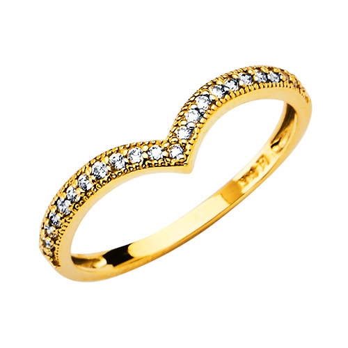 Pave CZ Contour Ring in 14K Yellow Gold Solid Slide 0