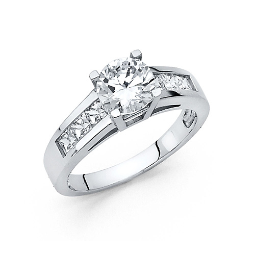 1.25 CT Cathedral Round & Channel Setting CZ Engagement Ring in 14K White Gold Slide 0