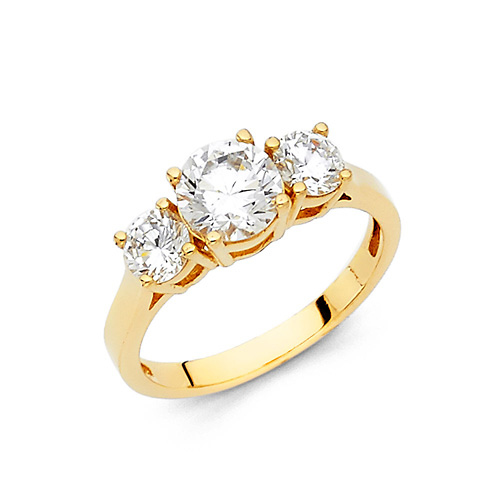 1-CT 3-Stone Round-Cut Basket-Set CZ Engagement Ring in 14K Yellow Gold Slide 0