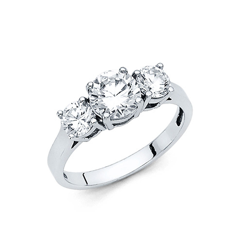 1-CT 3-Stone Round-Cut Basket-Set CZ Engagement Ring in 14K White Gold Slide 0