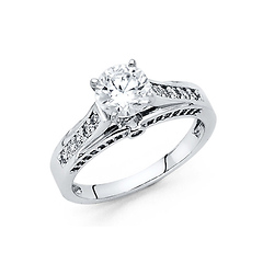 1-CT Round-Cut 4-Prong & Pave CZ Engagement Ring in 14K White Gold