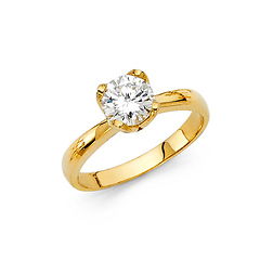 Decorative 4-Prong Round-Cut 1-CT CZ Engagement Ring in 14K Yellow Gold
