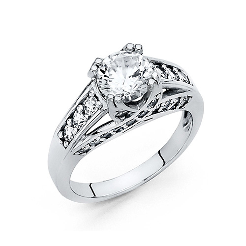 1.25CT Woven Double-Prong & Pave Round-Cut CZ Engagement Ring in 14K White Gold Slide 0