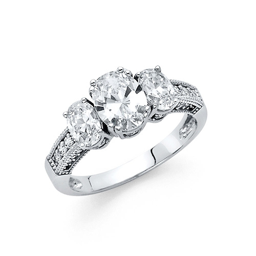 14K Solid Yellow Gold CZ Cubic Zirconia Three Stone  Engagement Ring 1.25 Ct. 