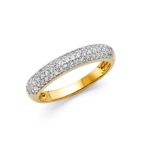 3mm Dome Pave Two-Tone Wedding Band in 14K Yellow Gold Slide 0