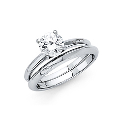 1CT 4-Prong Round-Cut Knife-Edge CZ Engagement Ring Set in 14K White Gold