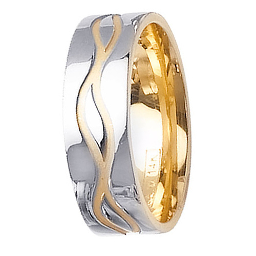 7mm Wave Design 14K Two-Tone Gold Wedding Band Slide 2