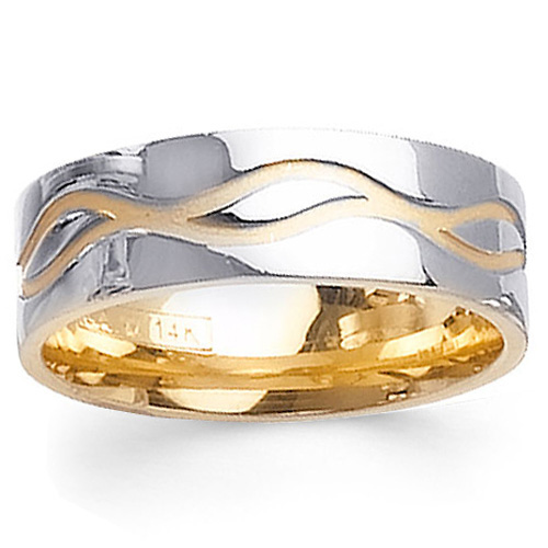 7mm Wave Design 14K Two-Tone Gold Wedding Band Slide 0