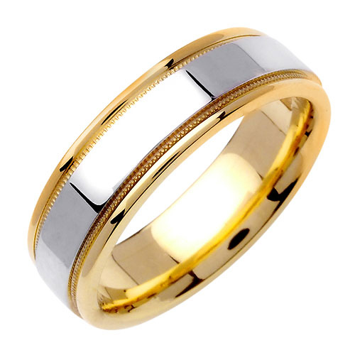 6.5mm Milgrain 14K Two Tone Gold Band Slide 1