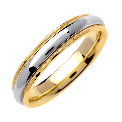 4.5mm Domed Milgrain 14K Two-Tone Gold Wedding Ring Slide 1