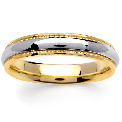 4.5mm Domed Milgrain 14K Two-Tone Gold Wedding Ring Slide 0