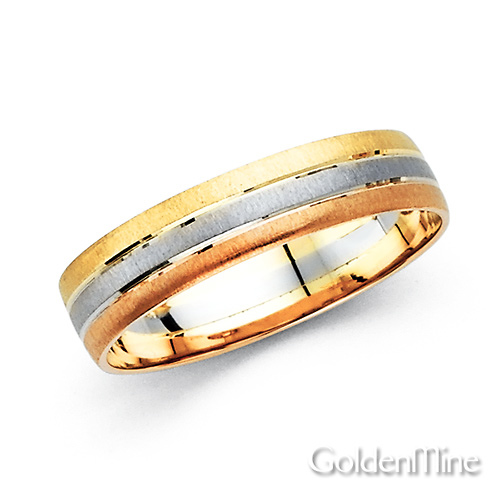 5mm Triple Row 14K TriGold Wedding Band Slide 0