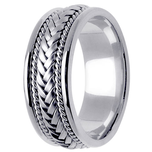 8mm Hand-Woven Rope & Braided Men's Wedding Band - 14K White Gold Slide 2