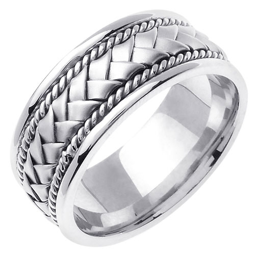 8.5mm Handmade Rope & Flat Woven Men's Wedding Band - 14K White Gold Slide 1