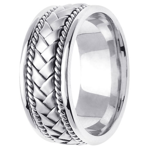 8.5mm Handmade Rope & Flat Woven Men's Wedding Band - 14K White Gold Slide 2