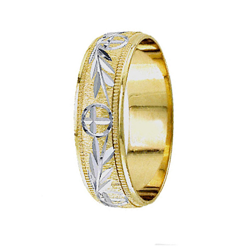 14K Two-Tone Gold 5.5mm Hand-Carved Christian Wedding Band Slide 2