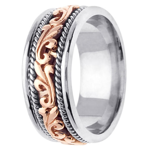 9mm Art Deco Rose Gold Flourish 14K Two Tone Wedding Ring for Men Slide 2