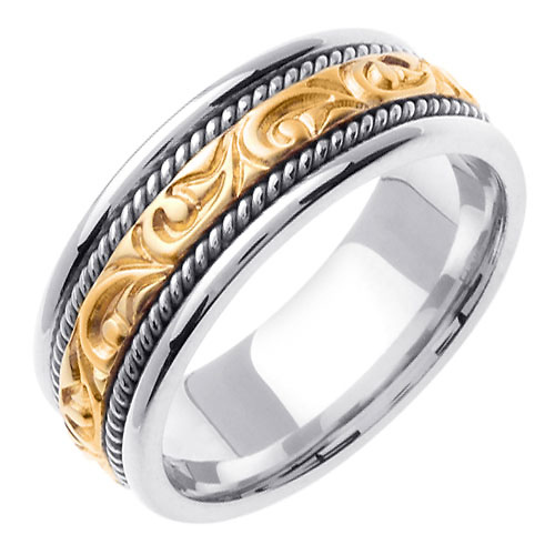 14K Two Tone Gold Ivy Carved Wedding Band Slide 1