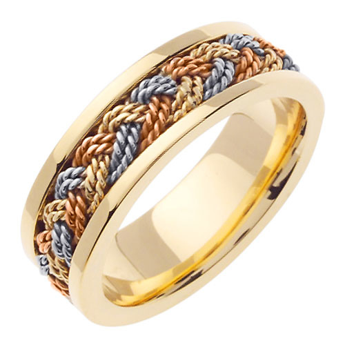 7mm TriGold Braided Rope Men's Wedding Band - 14K Yellow Gold Slide 1