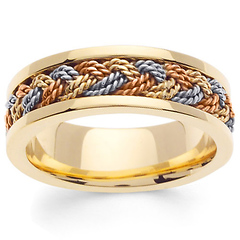 7mm TriGold Braided Rope Men's Wedding Band - 14K Yellow Gold