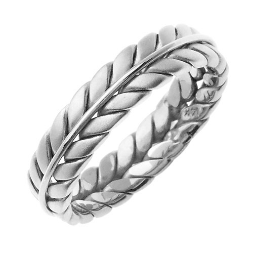 6mm Handmade Wheat Braid Wedding Band - 14K White Gold Slide 1