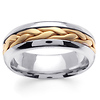 7mm Unique Handmade Yellow Braided Wedding Band for Men - 14K Two-Tone Gold thumb 0