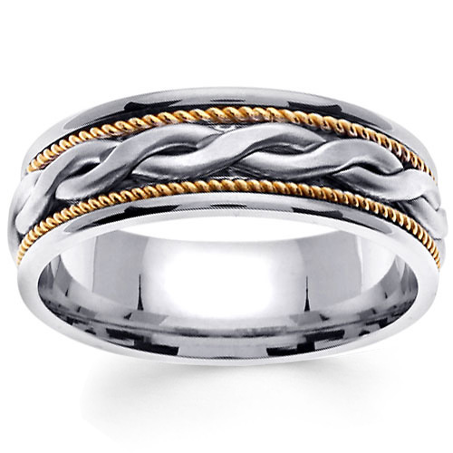 7mm 2-Strand Celtic Knot Woven Rope Men's Wedding Band - 14K Two Tone Gold Slide 0